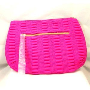 Elizabeth Arden New York Hot Pink Cosmetic Pouch Faux Leather Makeup Bag NEW